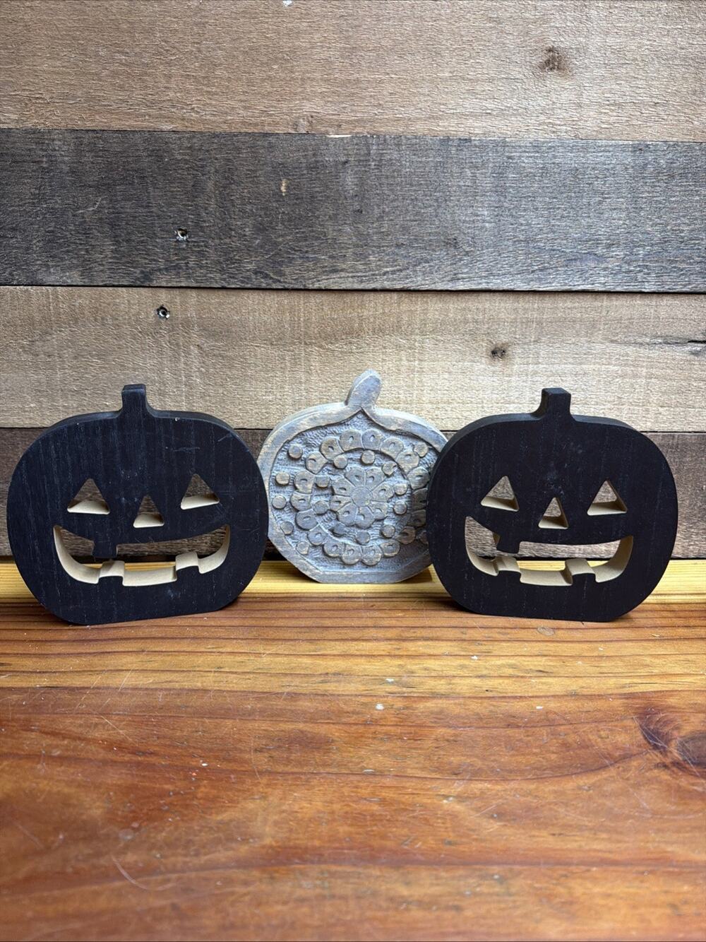 Set Of 3 Wooden Pumpkins 5.5” Tall